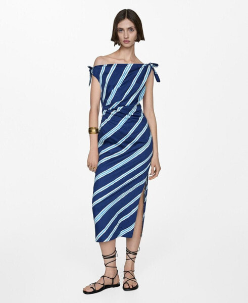 Women's Bare Shoulders Striped Dress