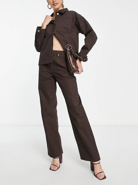 NA-KD co-ord high waisted straight leg jeans in brown