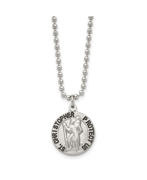 Chisel brushed and Enameled St. Christopher Medal Ball Chain Necklace