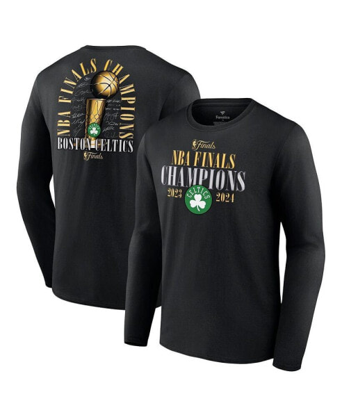 Men's Black Boston Celtics 2024 NBA Finals Champions Fade Away Jumper Roster Signature Long Sleeve T-Shirt