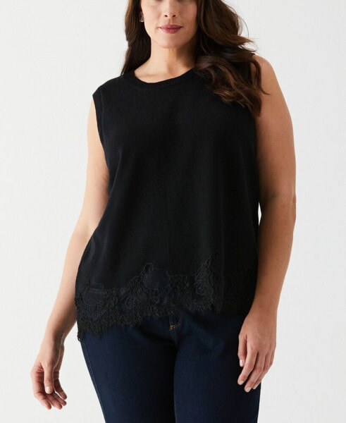 Plus Size Lace Trim Sleeveless Shell Sweater