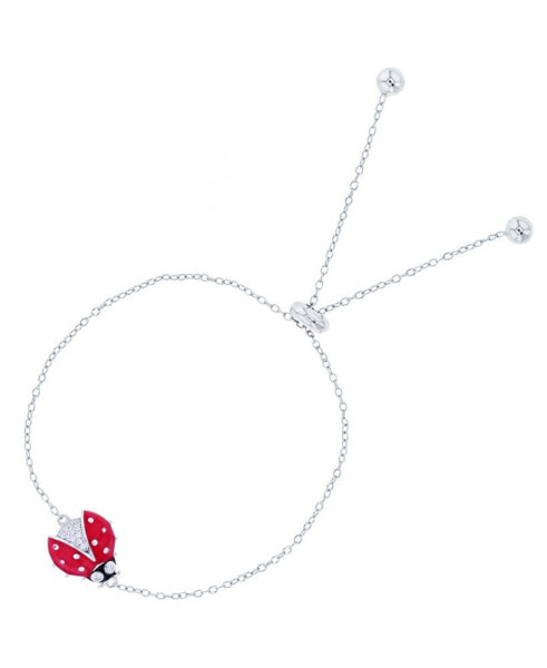 Cubic Zirconia Enamel Lady Bug Adjustable Bolo Bracelet in Sterling Silver (Also in 14k Gold Over Silver)