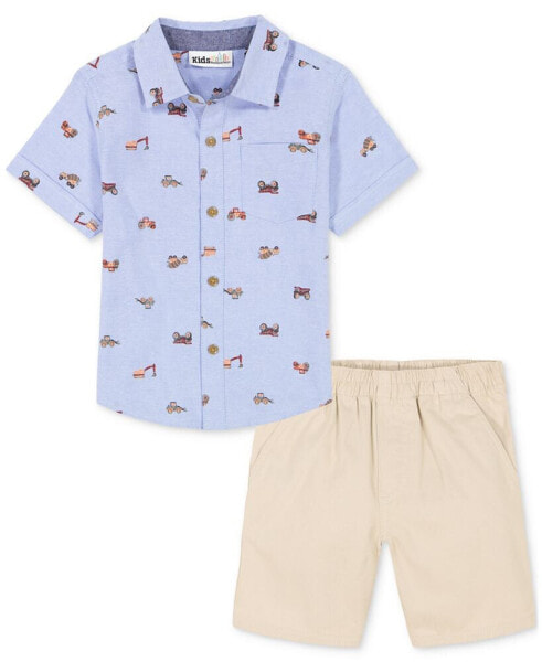 Baby Boys Cotton Short-Sleeve Printed Oxford Shirt & Twill Shorts, 2 Piece Set