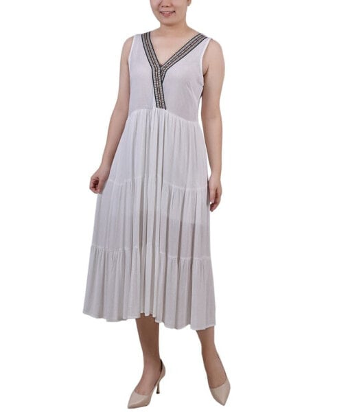 Petite Sleeveless Surplice Tiered Dress