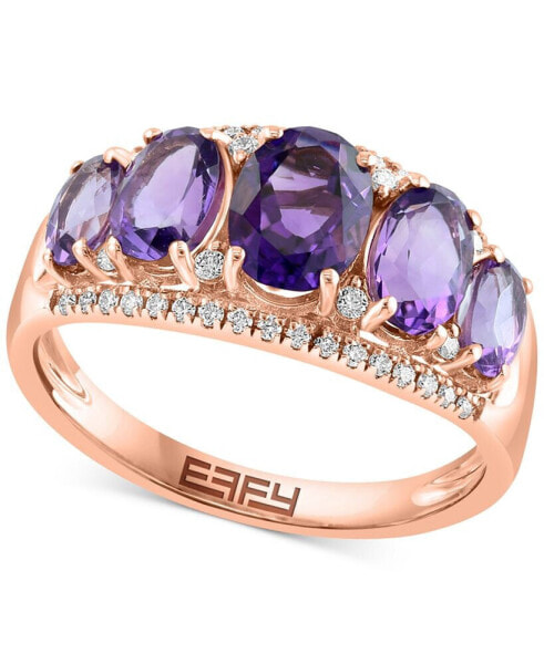 EFFY® Amethyst (2 ct. t.w.) & Diamond (1/5 ct. t.w.) Oval Five Stone Ring in 14k Rose Gold