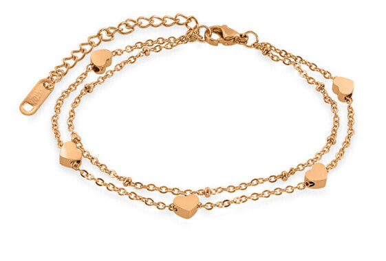 Bronze double bracelet with Heart Rose Gold hearts