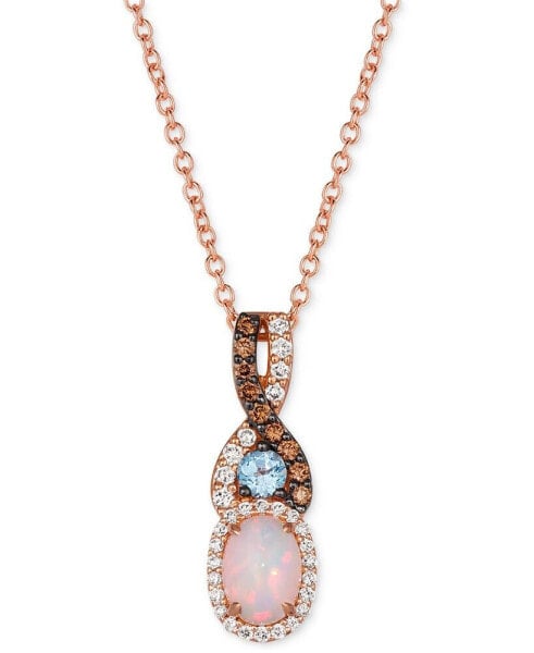 Neopolitan Opal (1/2 ct. t.w.), Blue Topaz (1/10 ct. t.w.), & Diamond (1/4 ct. t.w.) Twist 18" Pendant Necklace in 14k Rose Gold