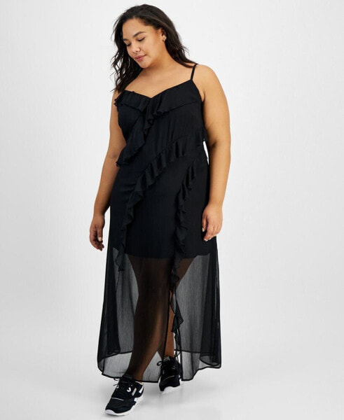 Trendy Plus Size Ruffled Chiffon Maxi Dress, Created for Macy's
