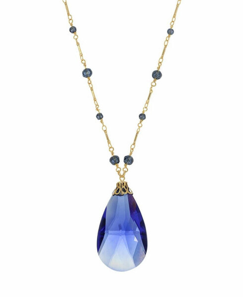 2028 women's Gold-tone Large Blue Briolette Pendant Necklace