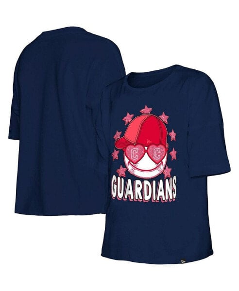 Big Girls Navy Cleveland Guardians Team Half Sleeve T-shirt