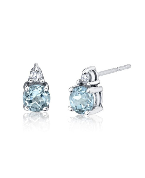 Aquamarine (1/2 ct. t.w.) & Diamond (1/20 ct. t.w.) Earrings in 14k White Gold