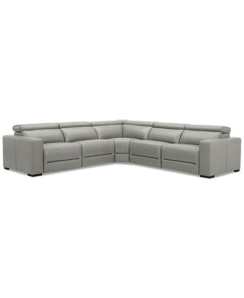Nevio 124" 5-Pc. Leather Sectional with 3 Power Recliners and Headrests, Created For Macy's