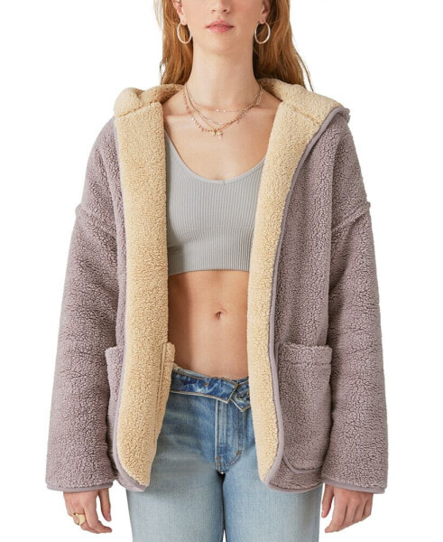 Reversible Hi-Pile Hooded Sherpa Cardigan Sweater