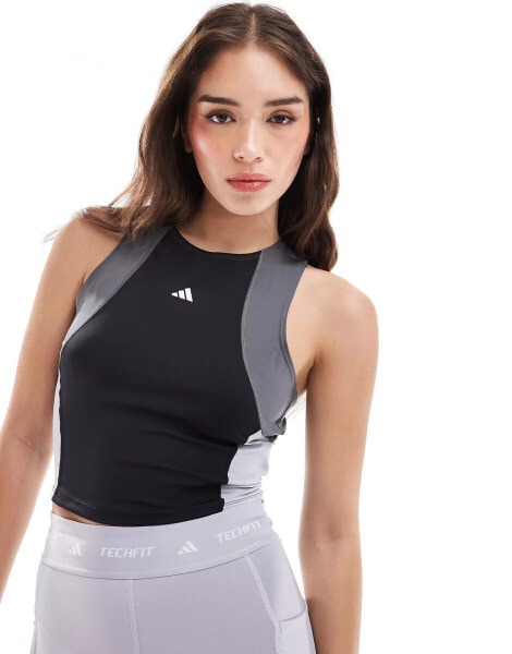 adidas Performance Techfit colorblock training cropped tank top in black