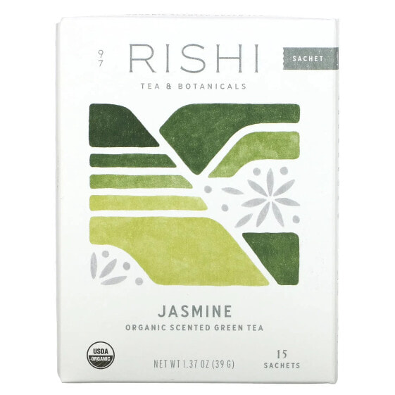 Rishi Tea, органический ароматизированный зеленый чай, жасмин, 15 пакетиков, 39 г (1,37 унции)