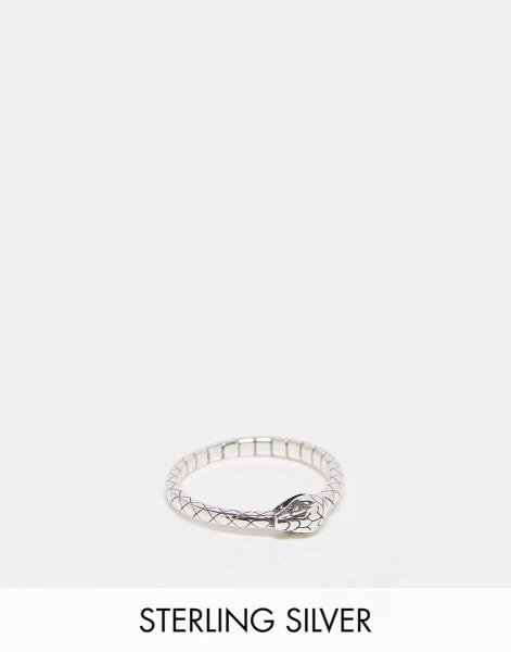 ASOS DESIGN band ring with snake in sterling silver