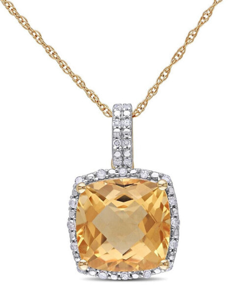 Macy's cushion Cut Citrine (4 ct. t.w.) and Diamond (1/10 ct. t.w.) Halo 17" Necklace in 10k Yellow Gold