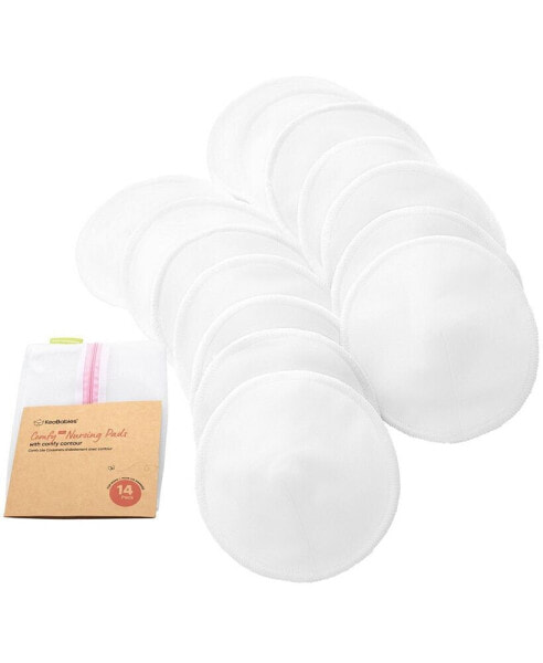 Maternity 14pk Organic Nursing Pads Lite, Washable Breast Pads + Wash Bag, Reusable Nipple Pads