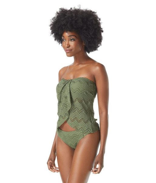 Vince Camuto Womens Crochet Draped Bandini Top Swimwear Safari Green Size XS