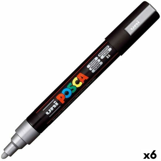 Ручка акриловая POSCA PC-5M Серебристая 6 штук