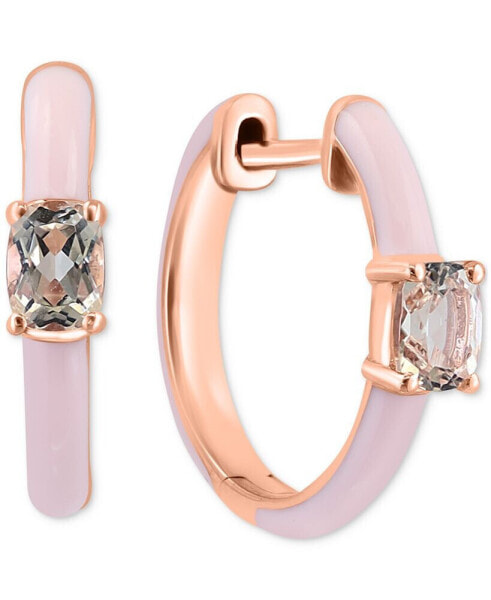 EFFY® Morganite (3/8 ct. t.w.) & Pink Enamel Small Hoop Earrings in 14k Rose Gold-Plated Sterling Silver, 0.5"