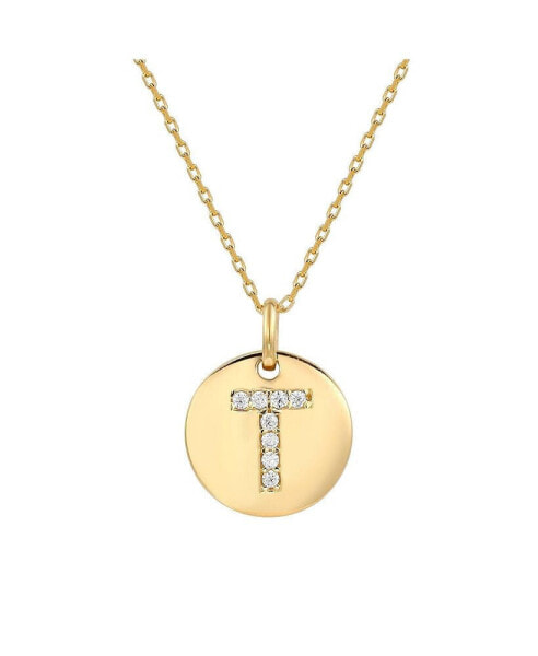 Suzy Levian New York suzy Levian Sterling Silver Cubic Zirconia Letter "T" Initial Disc Pendant Necklace