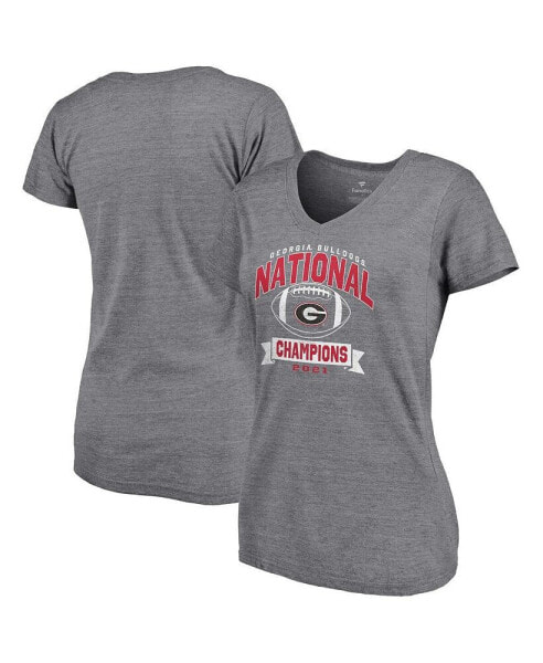 Women's Gray Distressed Georgia Bulldogs College Football Playoff 2021 National Champions Reverse Vintage-Like V-Neck T-Shirt