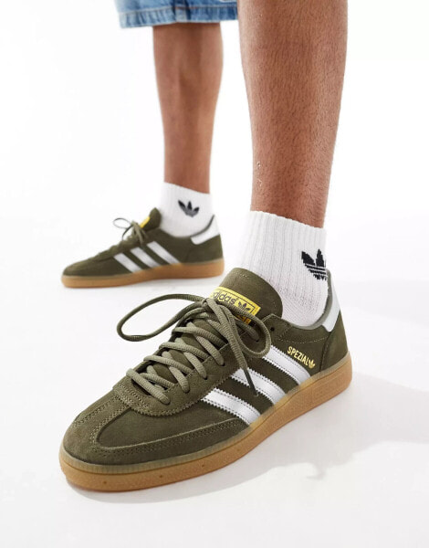 adidas Originals gum sole Handball Spezial trainers in olive and silver