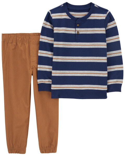 Toddler 2-Piece Striped Henley Tee & Jogger Set 3T