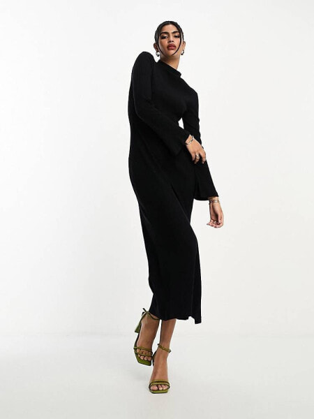 ASOS DESIGN super soft grown on neck long sleeve midi dress in black