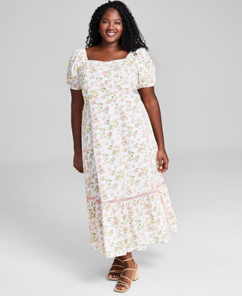 Trendy Plus Size Puff-Sleeve Floral Maxi Dress, Created for Macy's