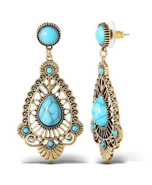 Women's Turquoise Stone Filigree Earrings