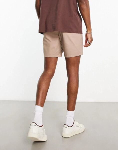 ASOS DESIGN slim chino shorts in mid length in brown