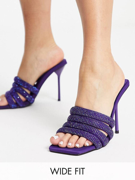Topshop Wide Fit Summer embellished heeled mules in purple
