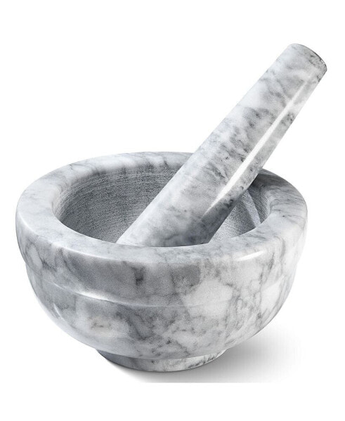 Mortar and Pestle Set - Small Grinding Bowl Container for Guacamole, Spices, Salsa, Pesto, Herbs - Best Mortar and Pestle Spice and Pills Crusher Set, Holds Up to 2.5oz - 3.75x2'', Marble Gray