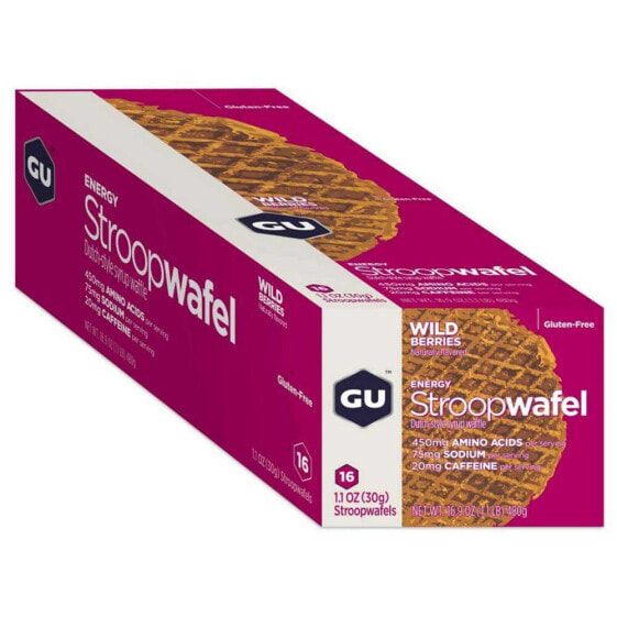 GU Stroopwafel Gluten Free 16 Units Wild Berries Energy Bars Box