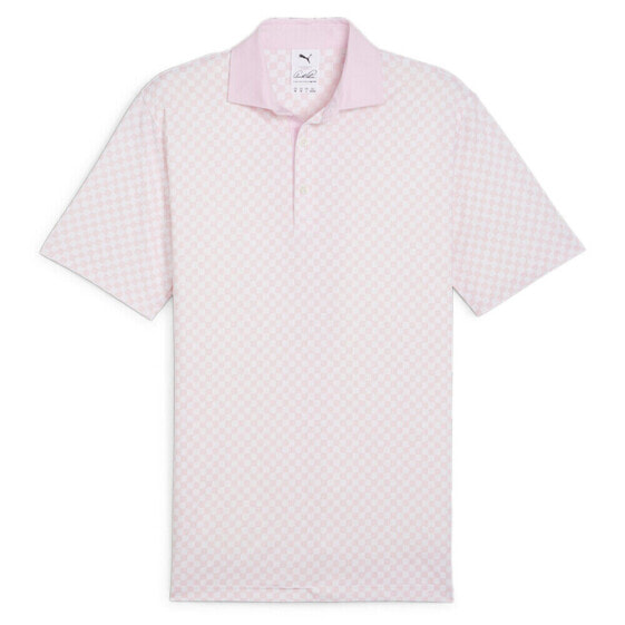 Puma Checkered Golf Short Sleeve Polo Shirt X Ap Mens Pink, White Casual 6239490