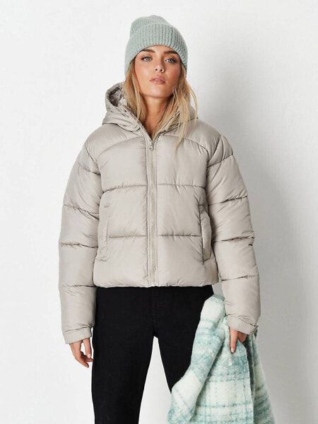 Missguided stepped hem puffer jacket in sage