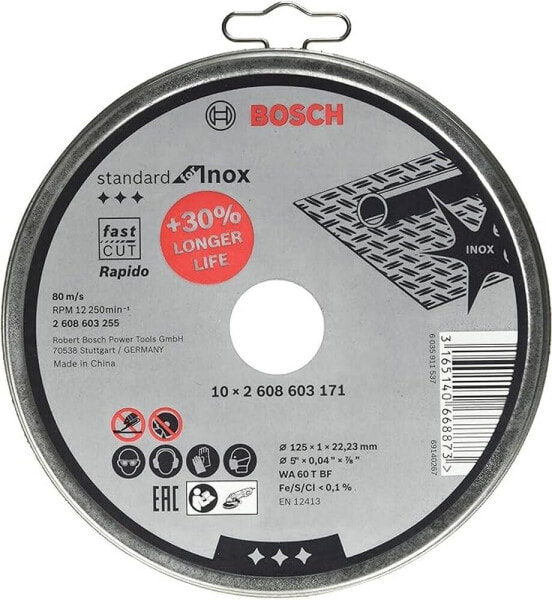 Bosch Accessories Professional 10x Trennscheibe Gerade Standard for Inox - Rapido (Rostfreier Stahl, WA 60 T BF, Ø 125 mm, 1.0 mm, Zubehör Winkelchleifer)