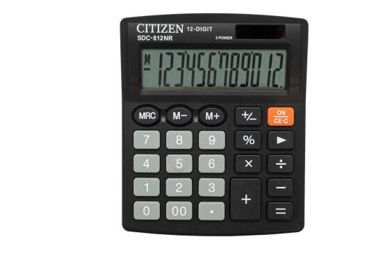 Citizen SDC-812NR - Desktop - Basic - 12 digits - 1 lines - Battery/Solar - Black
