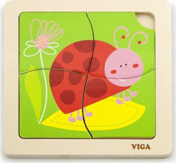 Рамка-вкладыш для малышей Viga Puzzle на подложке - Божья коровка
