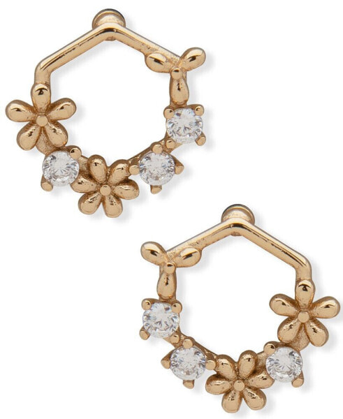 Gold-Tone Crystal & Flower Open Stud Earrings