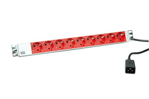 Bachmann 333.936 - 2 m - Indoor - Type F - Aluminium - Grey - Red - 9 AC outlet(s)