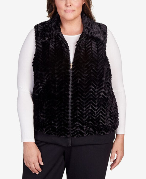 Plus Size Park Place Zip Up Faux Fur Vest with Knit Back