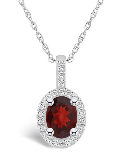 Garnet (1-1/2 Ct. T.W.) and Diamond (1/4 Ct. T.W.) Halo Pendant Necklace in 14K White Gold