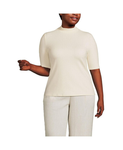 Plus Size Elbow Sleeve Wide Rib Mock Turtleneck