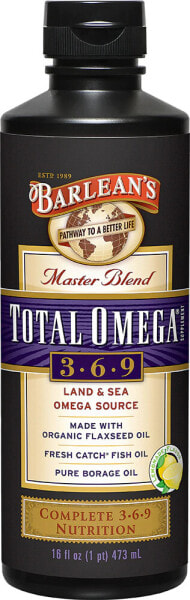Barlean's Organic Total Omega 3 6 9 Lemonade Омега 3,6,9 из льняного масла, рыбьего жира и масла огуречника  473 мл