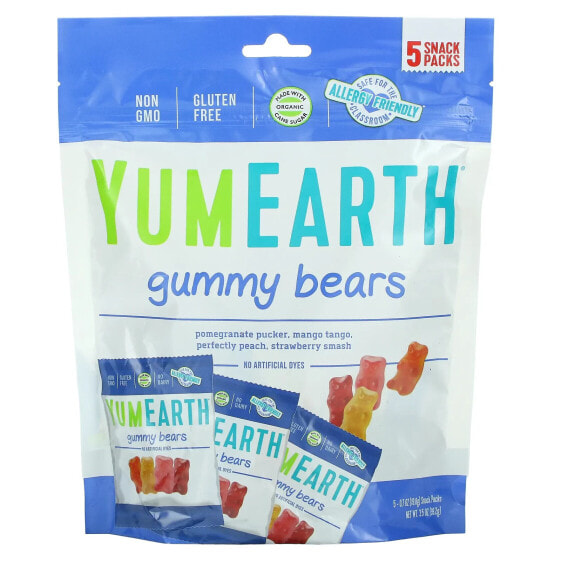 Gluten Free Gummy Bears, Strawberry, Cherry, Mango, Peach, 5 Snack Packs, 0.7 oz (19.8 g) Each