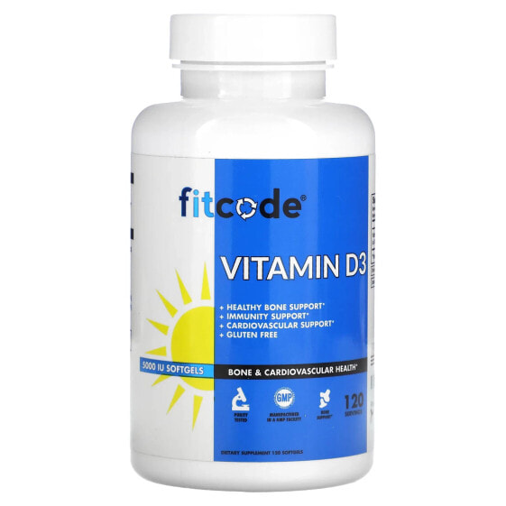 FITCODE, Витамин D3, 5000 МЕ, 120 мягких таблеток