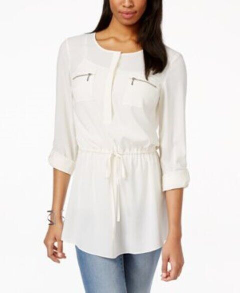 Блузка с карманами INC International Concepts женская, белая, на молнии, круглый вырез